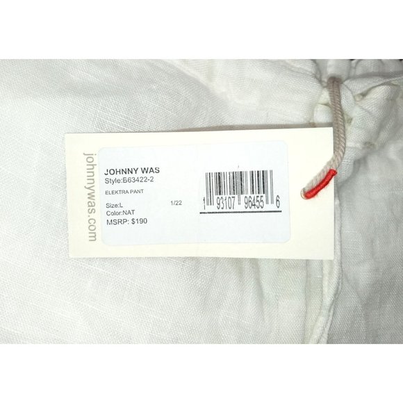 Johnny Was Embroidered Pants BIYA Elektra Large White Linen Drawstring B63422-2 - Picture 6 of 11